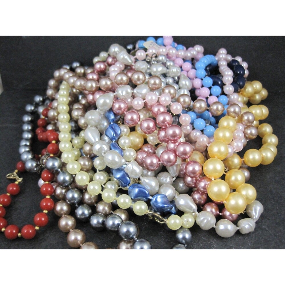 Lot of 20 Vintage Plastic Pearl Bead Necklaces & 4 Bracelets  1+ Pound